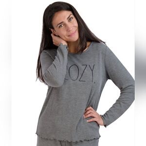 Rae Dunn Size Small Women's‎ "Cozy" Long Sleeve Waffle Lettuce Hem Pajama Top